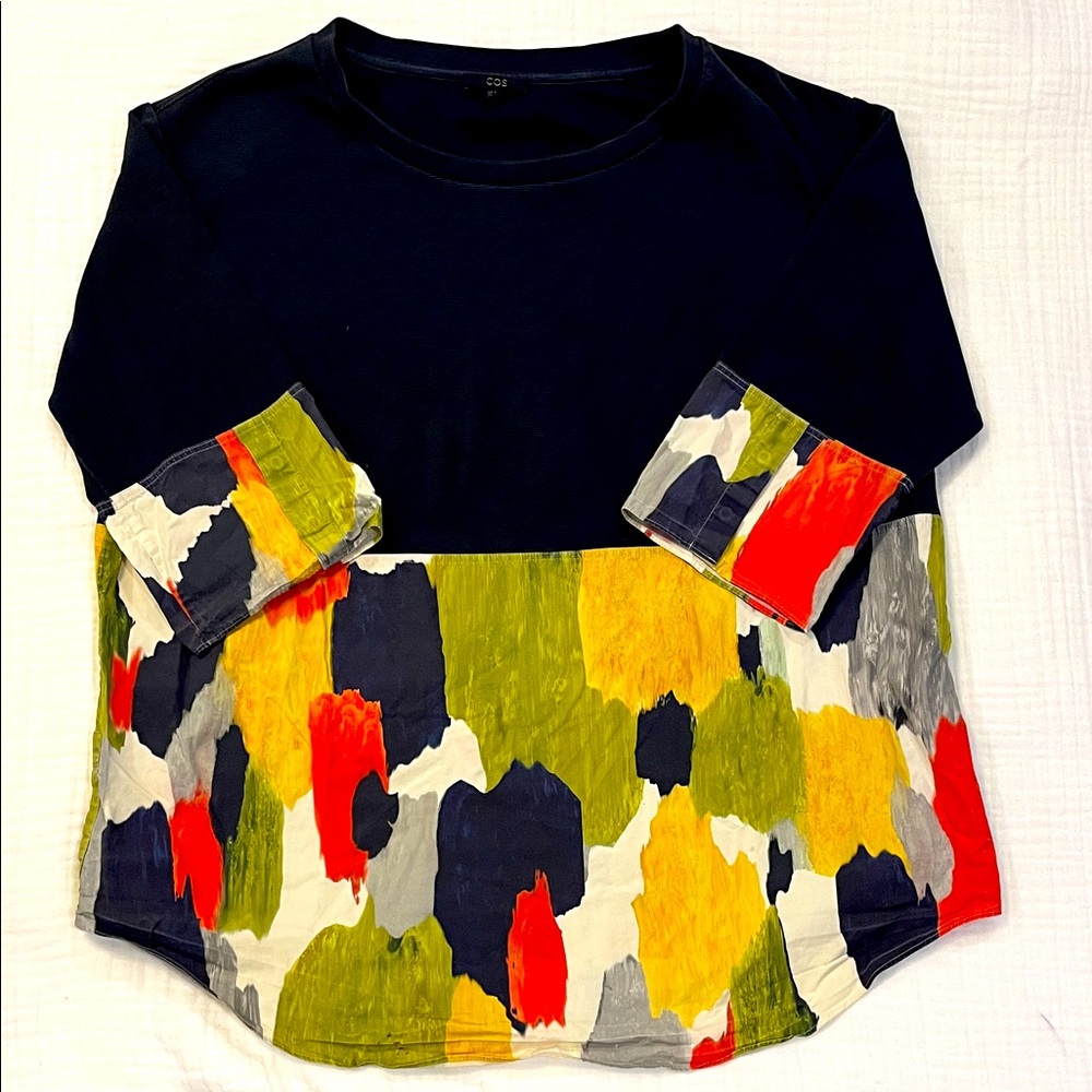 COS Navy Blue Mid Sleeve Knit Top